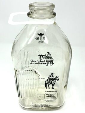 1836 FARMS Glass Collectible Milk Bottle 64 oz Large Terrell Texas 10" Farmhouse